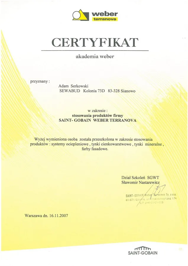 Certyfikat SEWABUD — dokument 2
